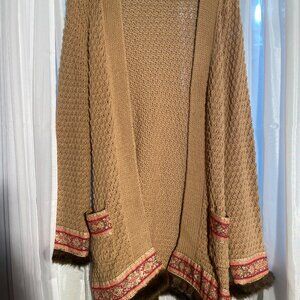 Gorgeous Bohemian Y2K KnitteFaux Fur and Embroidered Cuffed and Hemmed Cardigan